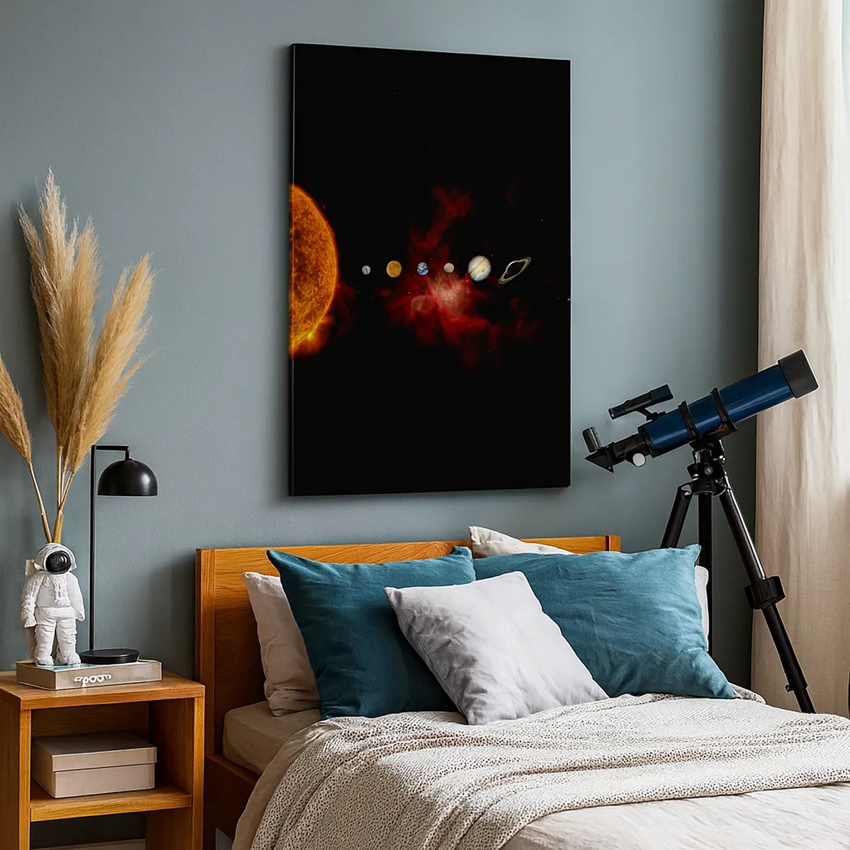 Cuadro sobre lienzo - Impresión de Imagen - El sistema solar con planetas sobre el fondo del espacio. - 50x70cm - Nuestro barrio - Decoración de pared moderna para salón y dormitorio ARTTOR