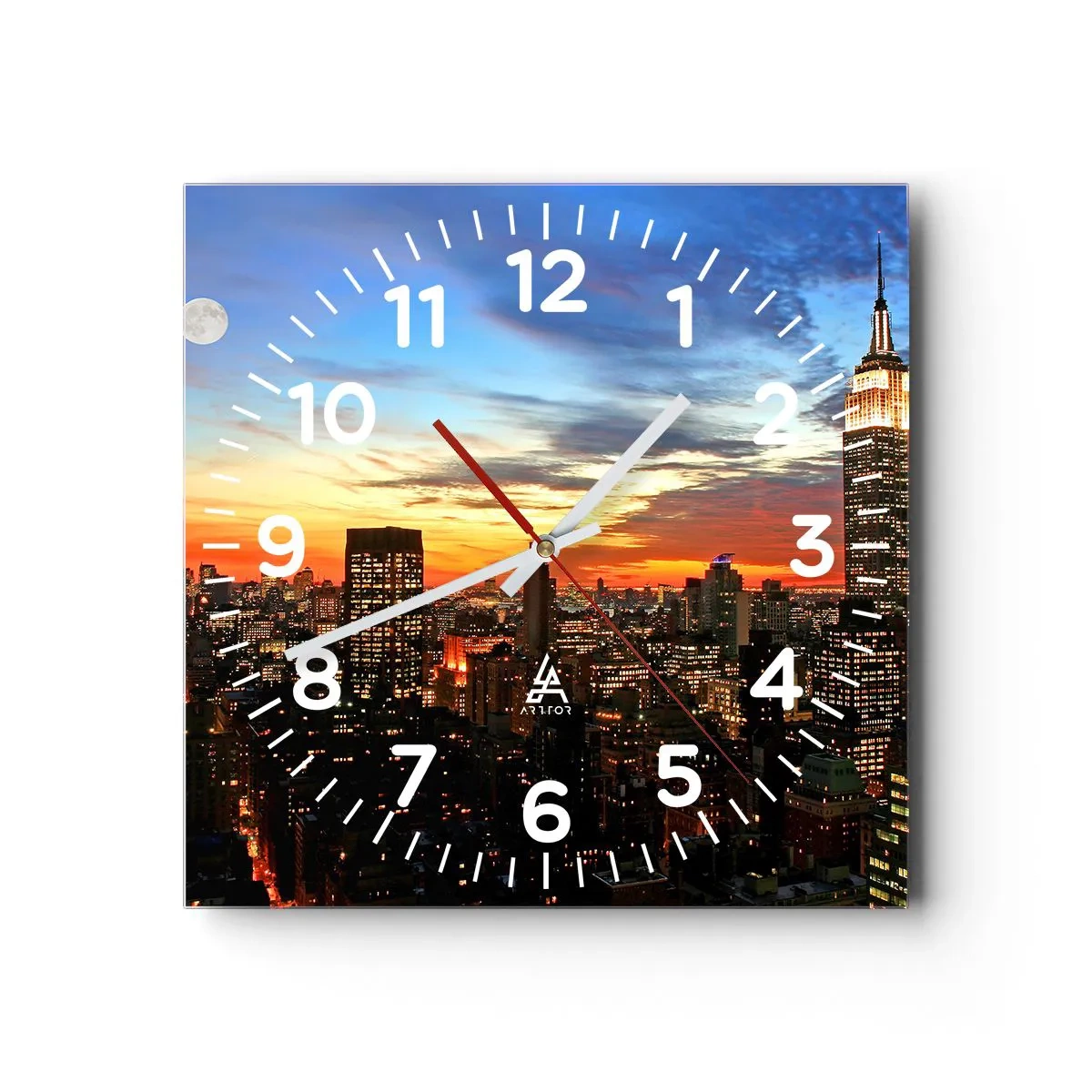 Reloj de pared - Reloj de vidrio - Una luminosa noche americana - 40x40 cm