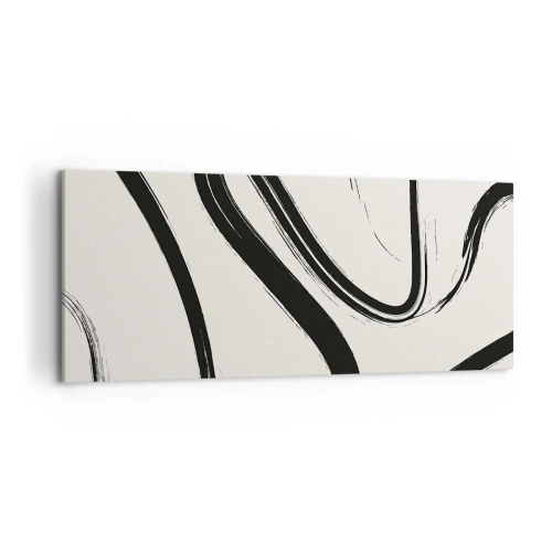 Cuadro sobre lienzo - Impresión de Imagen - Líneas curvas en blanco y negro sobre un fondo claro - 120x50cm - Fantasía en blanco y negro - Decoración de pared moderna para salón y dormitorio ARTTOR