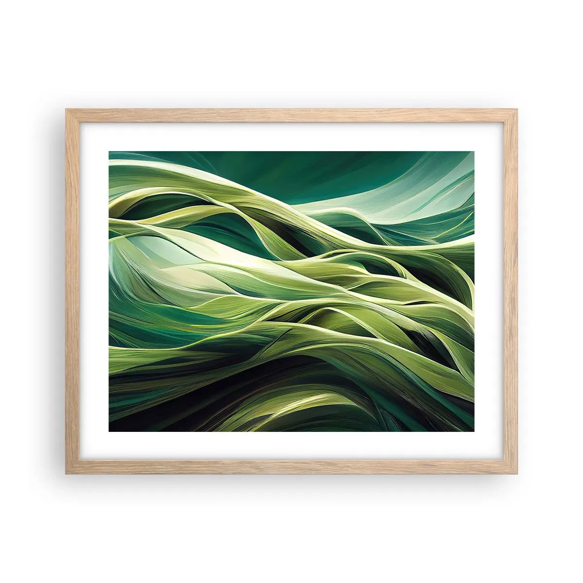 Póster en marco roble claro - Un juego abstracto de color verde - 50x40 cm