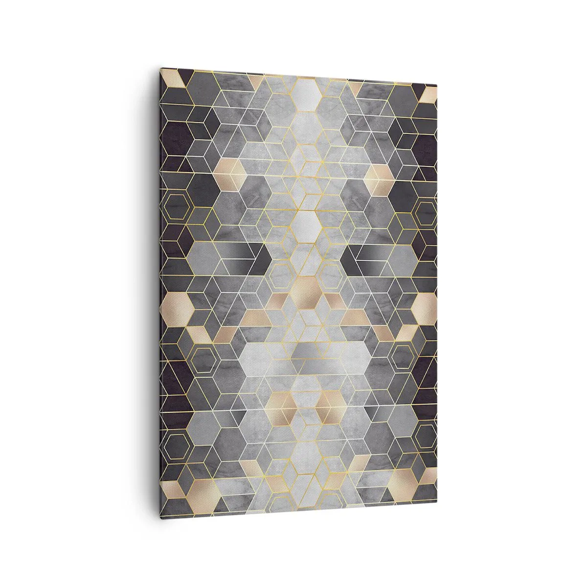 Cuadro sobre lienzo - Impresión de Imagen - Patrón geométrico en tonos dorados - 70x100cm - Composición de diamantes - Decoración de pared moderna para salón y dormitorio ARTTOR