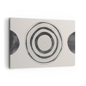 Cuadro sobre lienzo - Impresión de Imagen - Círculos minimalistas en blanco y negro sobre un fondo claro. - 120x80cm - Lo importante es lo que hay entre medias - Decoración de pared moderna para salón y dormitorio ARTTOR