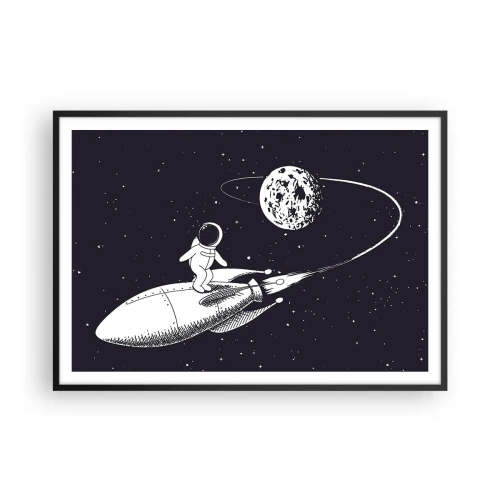 Póster en marco negro - Astronauta en un cohete en el espacio - 100x70cm - Surfista espacial - Decoración de pared moderna para salón y dormitorio ARTTOR