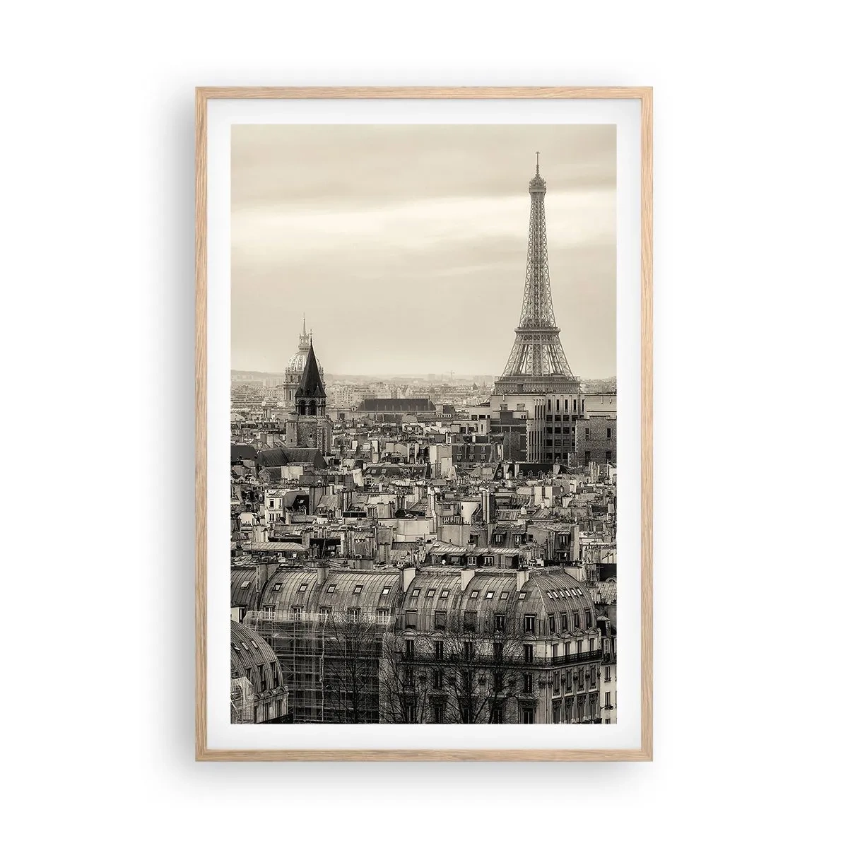 Póster en marco roble claro - Sobre los tejados de París - 61x91 cm