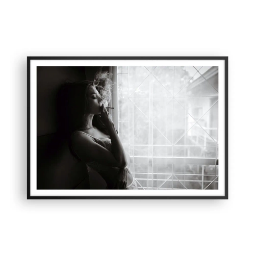 Póster en marco negro - Una mujer en una pose sensual en una fotografía en blanco y negro. - 100x70cm - Un momento sensual - Decoración de pared moderna para salón y dormitorio ARTTOR