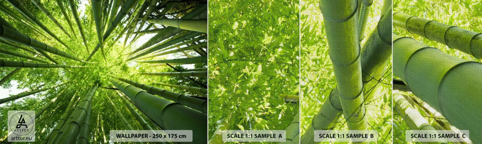 Muestra de fotomural Premium Canvas - En un bosquecillo de bambú - Bosque de bambú, Selva, Bambú - 100x30 cm