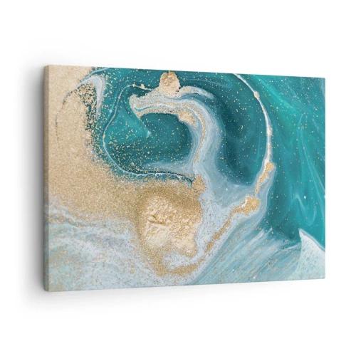 Cuadro sobre lienzo - Impresión de Imagen - Remolino abstracto en tonos turquesa y dorado - 70x50cm - Un remolino de oro y turquesa - Decoración de pared moderna para salón y dormitorio ARTTOR