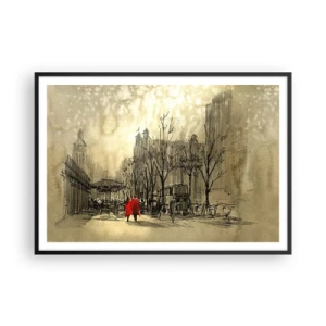 Póster en marco negro - Una figura roja en un entorno urbano nostálgico - 100x70cm - Cita en la niebla de Londres  - Decoración de pared moderna para salón y dormitorio ARTTOR