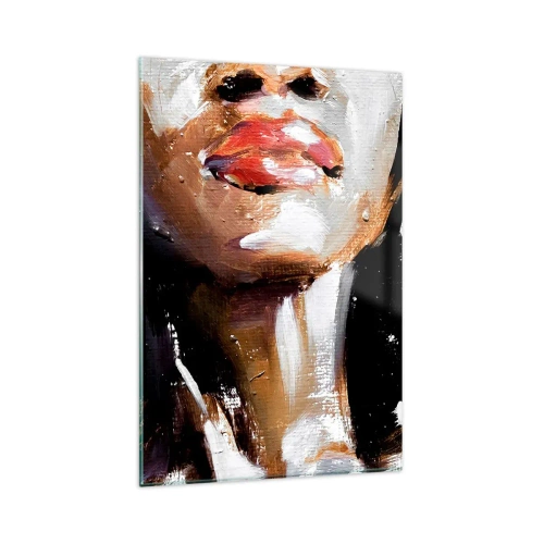 Cuadro sobre vidrio - Impresiones sobre Vidrio - Retrato de una mujer en un estilo pictórico expresivo sobre un fondo oscuro. - 80x120cm - Orgullo sin prejuicios - Decoración de pared moderna para salón y dormitorio ARTTOR