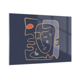 Cuadro sobre vidrio - Impresiones sobre Vidrio - Rostro abstracto delineado sobre un fondo azul marino - 100x70cm - En un maravilloso sueño - Decoración de pared moderna para salón y dormitorio ARTTOR