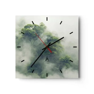 Reloj de pared - Reloj de vidrio - Árboles verdes en una espesa niebla contra un fondo natural - 30x30cm - Envuelto en niebla - Decoración de pared moderna para salón y dormitorio ARTTOR