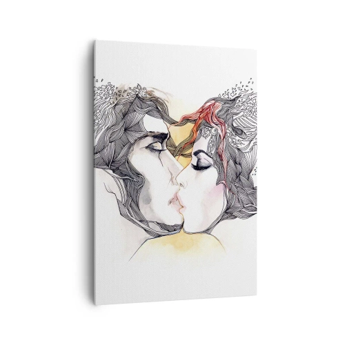 Cuadro sobre lienzo - Impresión de Imagen - Retrato artístico de una pareja con motivos abstractos en el cabello. - 70x100cm - El mundo no importa - Decoración de pared moderna para salón y dormitorio ARTTOR