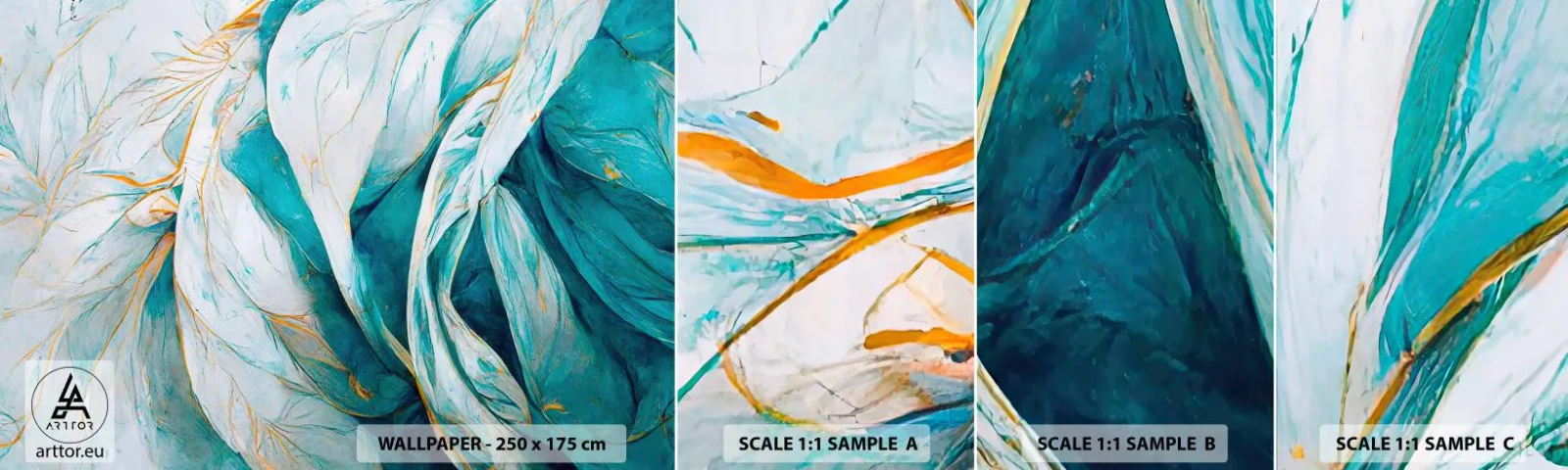 Muestra De Fotomural Standard Eco - Abstracción azul con motivos dorados - Pedazo, Arte deco, Sutil - 100x30 cm