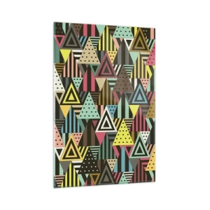 Cuadro sobre vidrio - Impresiones sobre Vidrio - Patrón geométrico colorido con triángulos y líneas. - 80x120cm - A ritmo de triángulo - Decoración de pared moderna para salón y dormitorio ARTTOR