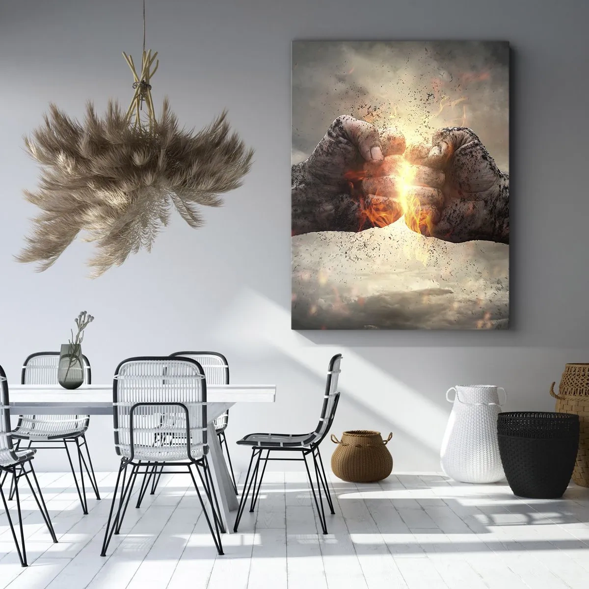 Cuadro sobre lienzo - Impresión de Imagen - Puños cerrados en una escena de incendio dinámica - 50x70cm - La lucha comienza - Decoración de pared moderna para salón y dormitorio ARTTOR