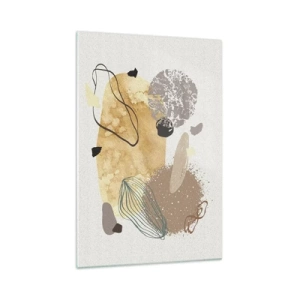 Cuadro sobre vidrio - Impresiones sobre Vidrio - Una composición de formas abstractas en beige y amarillo. - 70x100cm - Plumología aplicada - Decoración de pared moderna para salón y dormitorio ARTTOR