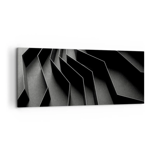Cuadro sobre lienzo - Impresión de Imagen - Abstracción en blanco y negro con estructuras geométricas. - 120x50cm - Orden espacial - Decoración de pared moderna para salón y dormitorio ARTTOR