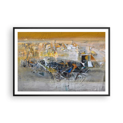 Póster en marco negro - Abstracción con tonos dominantes de amarillo y gris. - 100x70cm - Todo se pondrá en su sitio - Decoración de pared moderna para salón y dormitorio ARTTOR