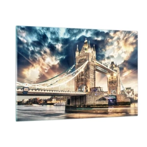 Cuadro sobre vidrio - Impresiones sobre Vidrio - El Tower Bridge de Londres bajo un cielo espectacular - 120x80cm - Un monumento a un imperio victoriano - Decoración de pared moderna para salón y dormitorio ARTTOR
