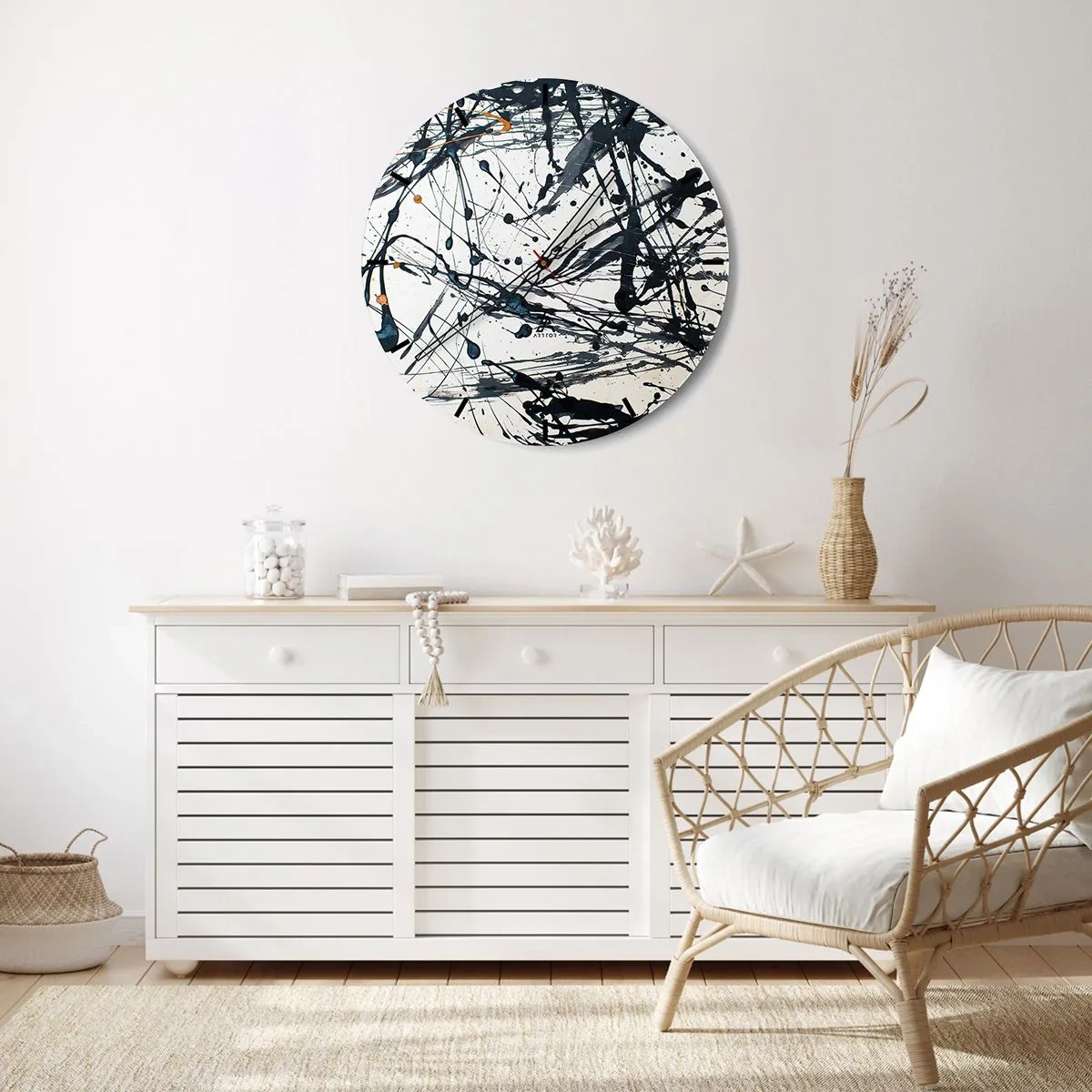Reloj de pared - Reloj de vidrio - Patrón abstracto con salpicaduras de pintura negra y azul. - 30x30cm - ¿Con o sin sentido? - Decoración de pared moderna para salón, cocina y dormitorio ARTTOR
