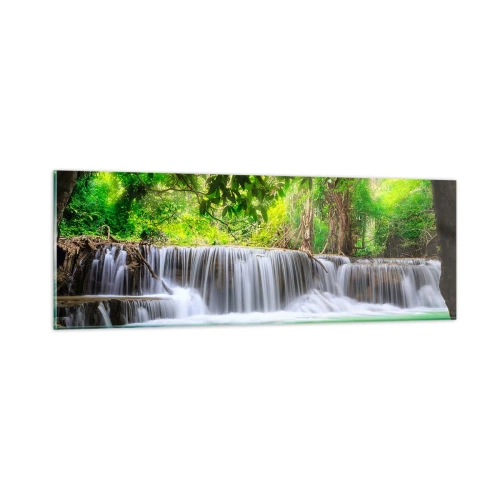 Cuadro sobre vidrio - Impresiones sobre Vidrio - Cascada en verde - 90x30 cm