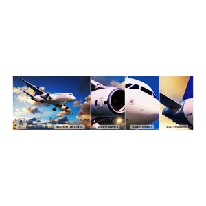 Muestra de fotomural autoadhesivo Deluxe Sticker - Un viaje en blanco y azul - Avión, Viaje, Cielo con nubes - 100x30 cm