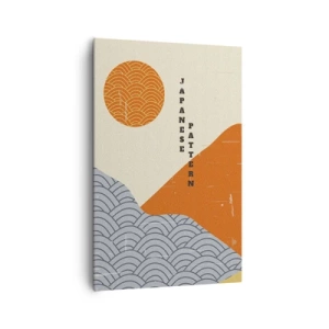Cuadro sobre lienzo - Impresión de Imagen - Patrones japoneses con montañas, sol y estilo minimalista. - 80x120cm - En el espíritu japonés - Decoración de pared moderna para salón y dormitorio ARTTOR