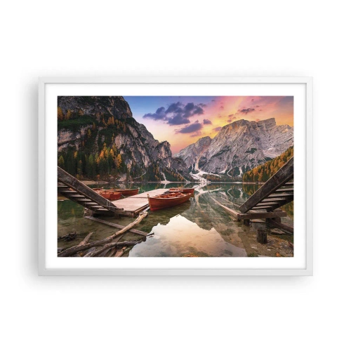 Póster en marco blanco - Espejo entre montañas - 70x50 cm