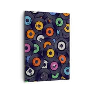 Cuadro sobre lienzo - Impresión de Imagen - Vinilos de colores apilados uno encima del otro - 50x70cm - Colores de los clásicos - Decoración de pared moderna para salón y dormitorio ARTTOR