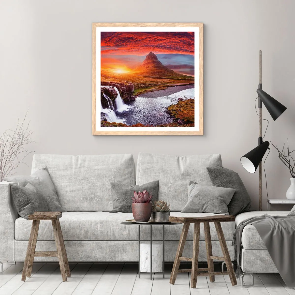 Póster en marco roble claro - Una vista de la Tierra Media - 30x30 cm