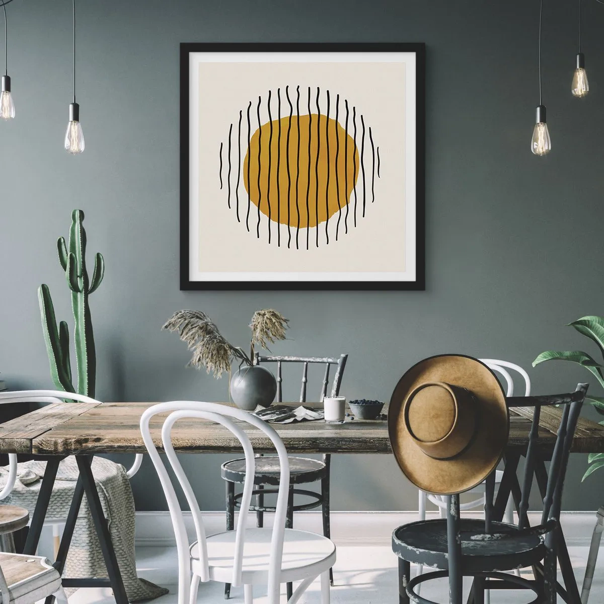 Póster en marco negro - Abstracción cálida - 60x60 cm