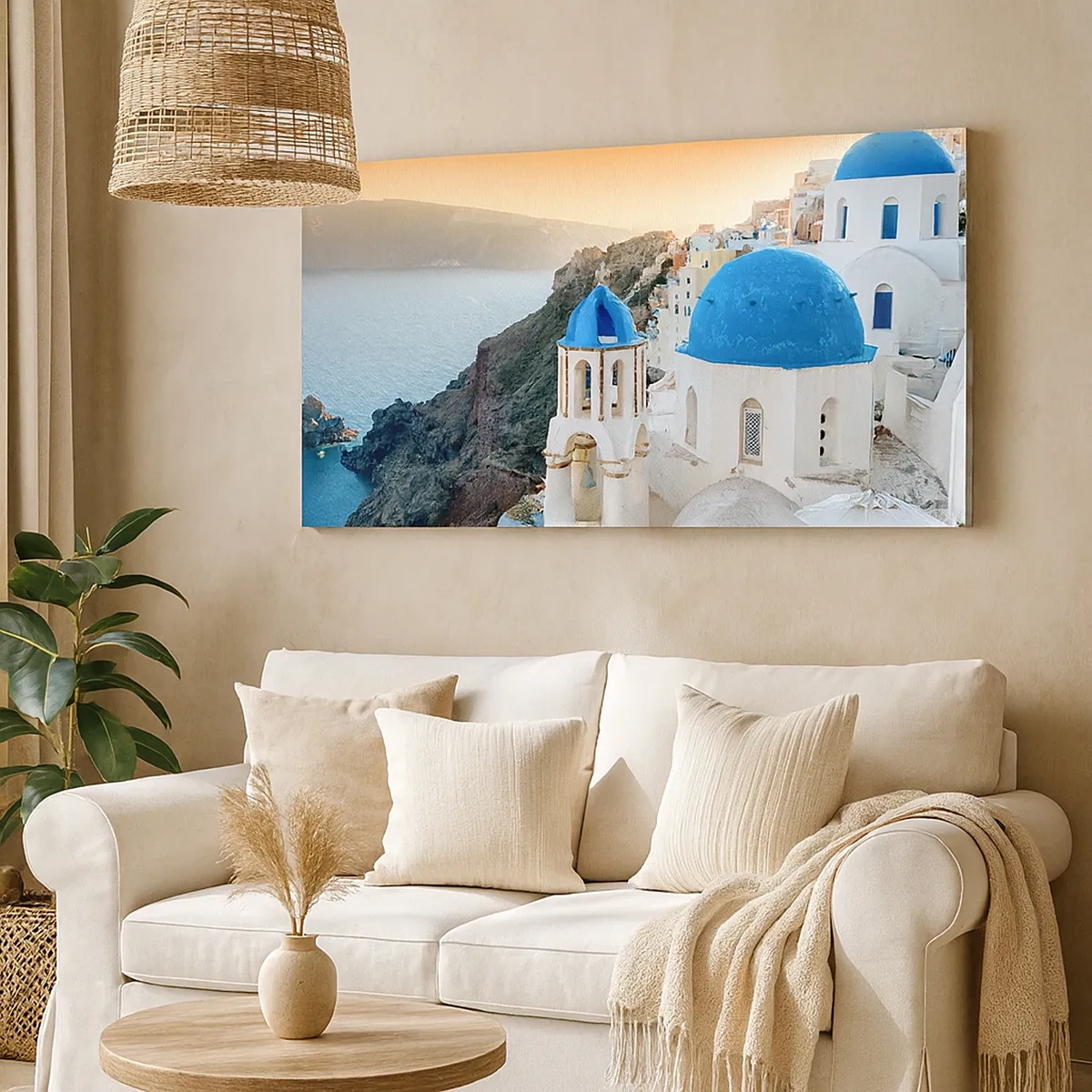 Cuadro sobre lienzo - Impresión de Imagen - Santorini - el abrazo a las rocas - 30x30 cm