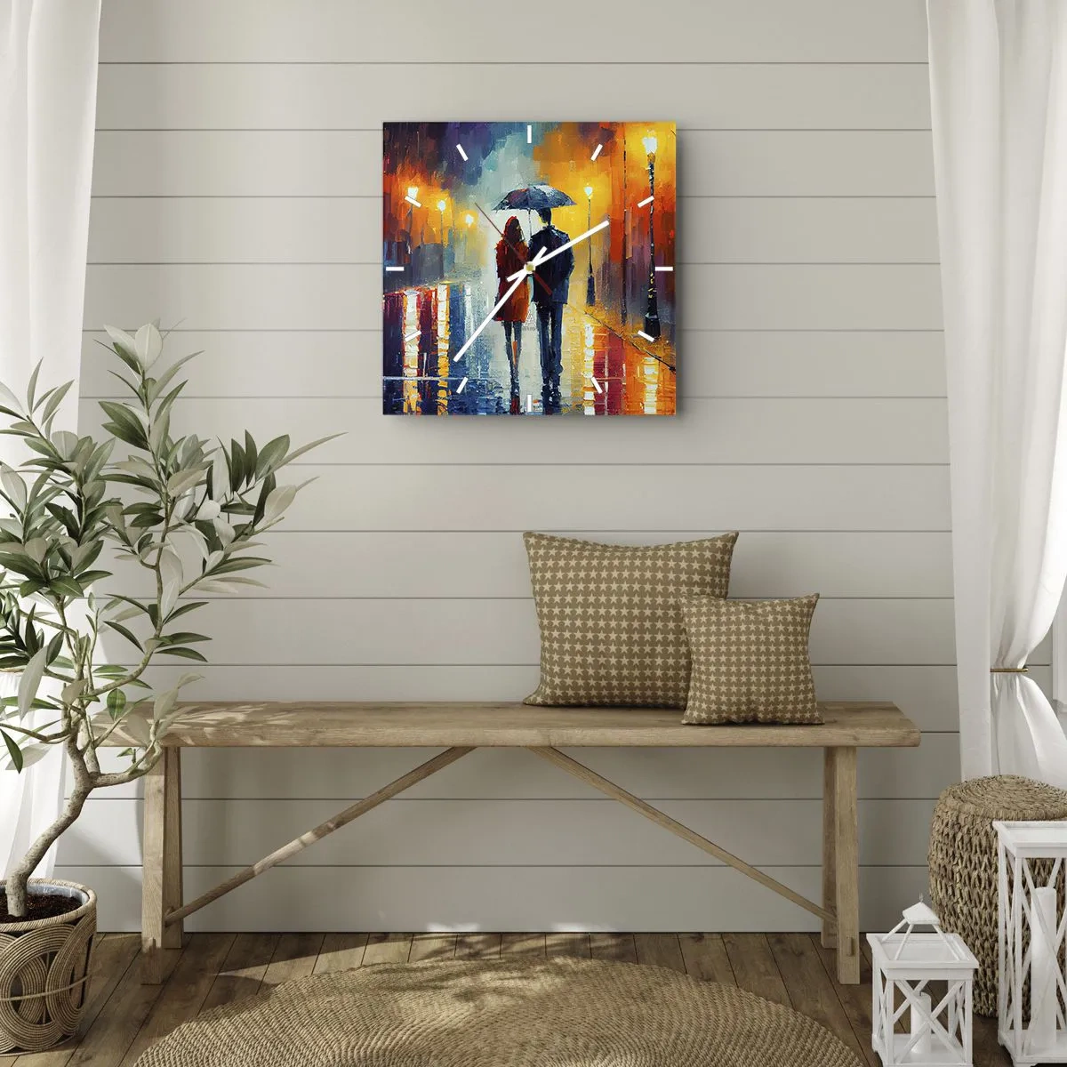 Reloj de pared - Reloj de vidrio - Juntos en una noche llena de color - 40x40 cm