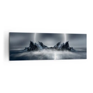 Cuadro sobre lienzo - Impresión de Imagen - Paisaje misterioso con un anillo de luz sobre las montañas. - 160x50cm - El final del cuento - Decoración de pared moderna para salón y dormitorio ARTTOR