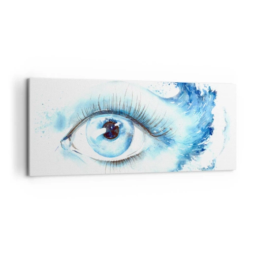 Cuadro sobre lienzo - Impresión de Imagen - Acuarela artística de un ojo con una onda dinámica. - 120x50cm - Sumérgete en el azul de tu mirada - Decoración de pared moderna para salón y dormitorio ARTTOR