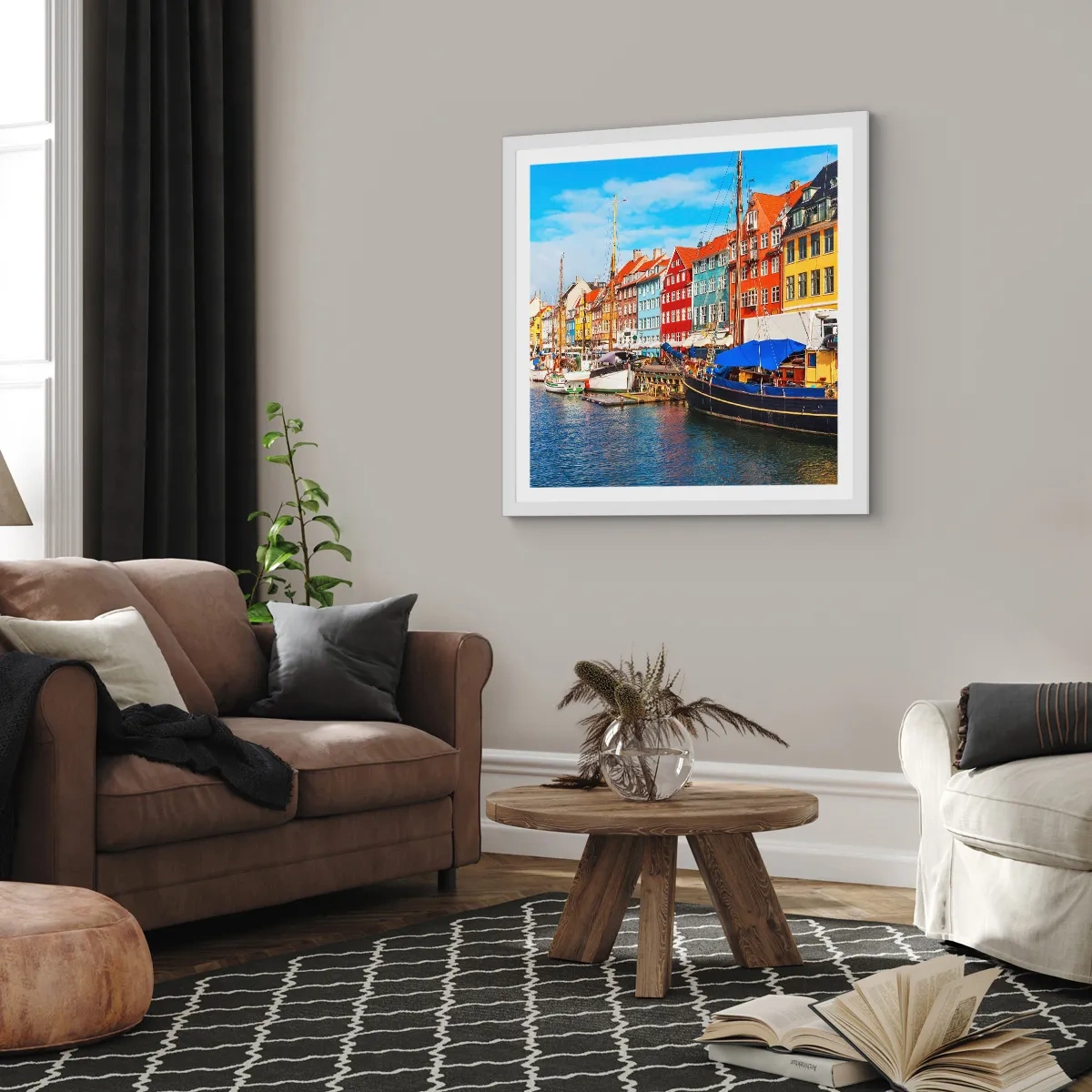 Póster en marco blanco - Muelle alegre - 60x60 cm