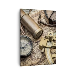 Cuadro sobre lienzo - Impresión de Imagen - Una brújula, un sextante y un telescopio sobre el fondo de un mapa antiguo y una cuerda náutica. - 70x100cm - Establecer un rumbo - Decoración de pared moderna para salón y dormitorio ARTTOR
