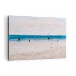 Cuadro sobre lienzo - Impresión de Imagen - Una playa con gente con el mar en calma como telón de fondo. - 100x70cm - Necesidad natural - Decoración de pared moderna para salón y dormitorio ARTTOR