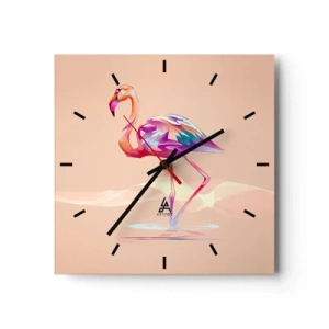 Reloj de pared - Reloj de vidrio - Un flamenco abstracto en colores pastel claros. - 30x30cm - Pájaro de las buenas emociones - Decoración de pared moderna para salón y dormitorio ARTTOR