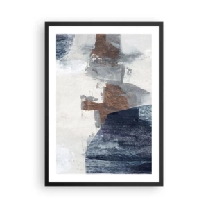 Póster en marco negro - Abstracción moderna en tonos marrones y azul marino. - 50x70cm - Formas azules y marrones - Decoración de pared moderna para salón y dormitorio ARTTOR