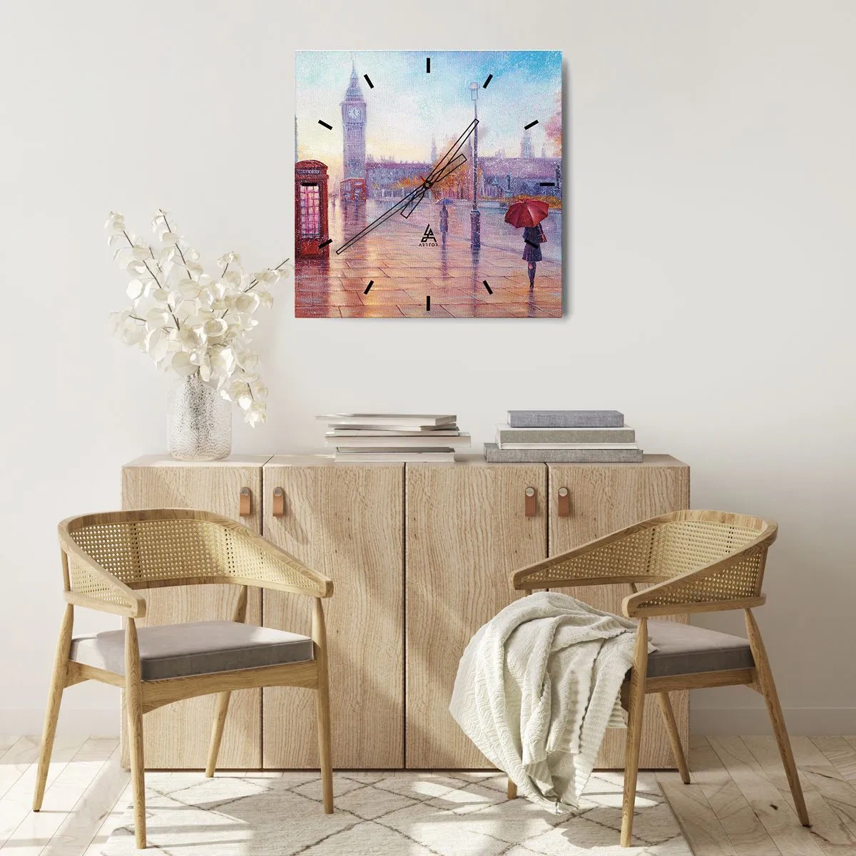 Reloj de pared - Reloj de vidrio - Un día de otoño en Londres - 40x40 cm