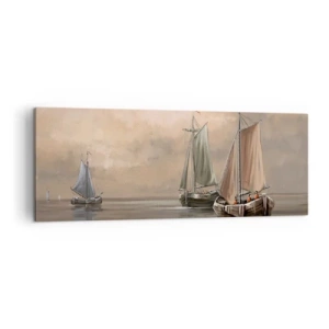 Cuadro sobre lienzo - Impresión de Imagen - Veleros en un mar en calma en un entorno pastel - 140x50cm - El regreso de los marineros - Decoración de pared moderna para salón y dormitorio ARTTOR