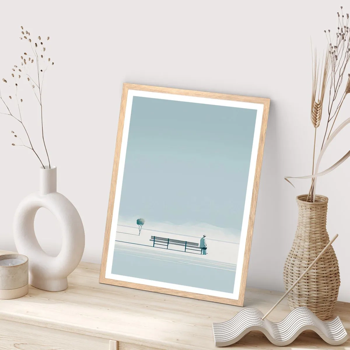 Póster en marco roble claro - Sí, estoy esperando - 70x100 cm