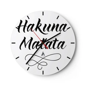 Reloj de pared - Reloj de vidrio - Letras Hakuna Matata negras sobre fondo blanco - 30x30cm - El mejor consejo - Decoración de pared moderna para salón, cocina y dormitorio ARTTOR
