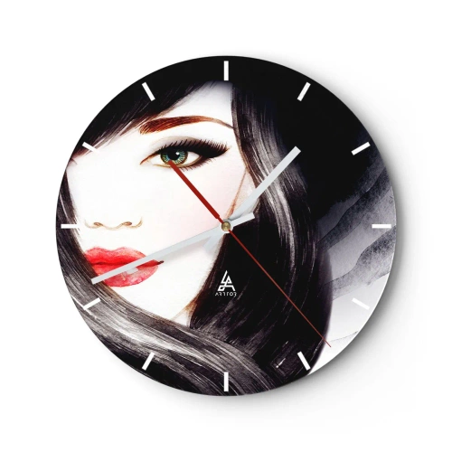 Reloj de pared - Reloj de vidrio - Retrato artístico de una mujer con un ojo de zafiro. - 30x30cm - Mirada de zafiro - Decoración de pared moderna para salón, cocina y dormitorio ARTTOR