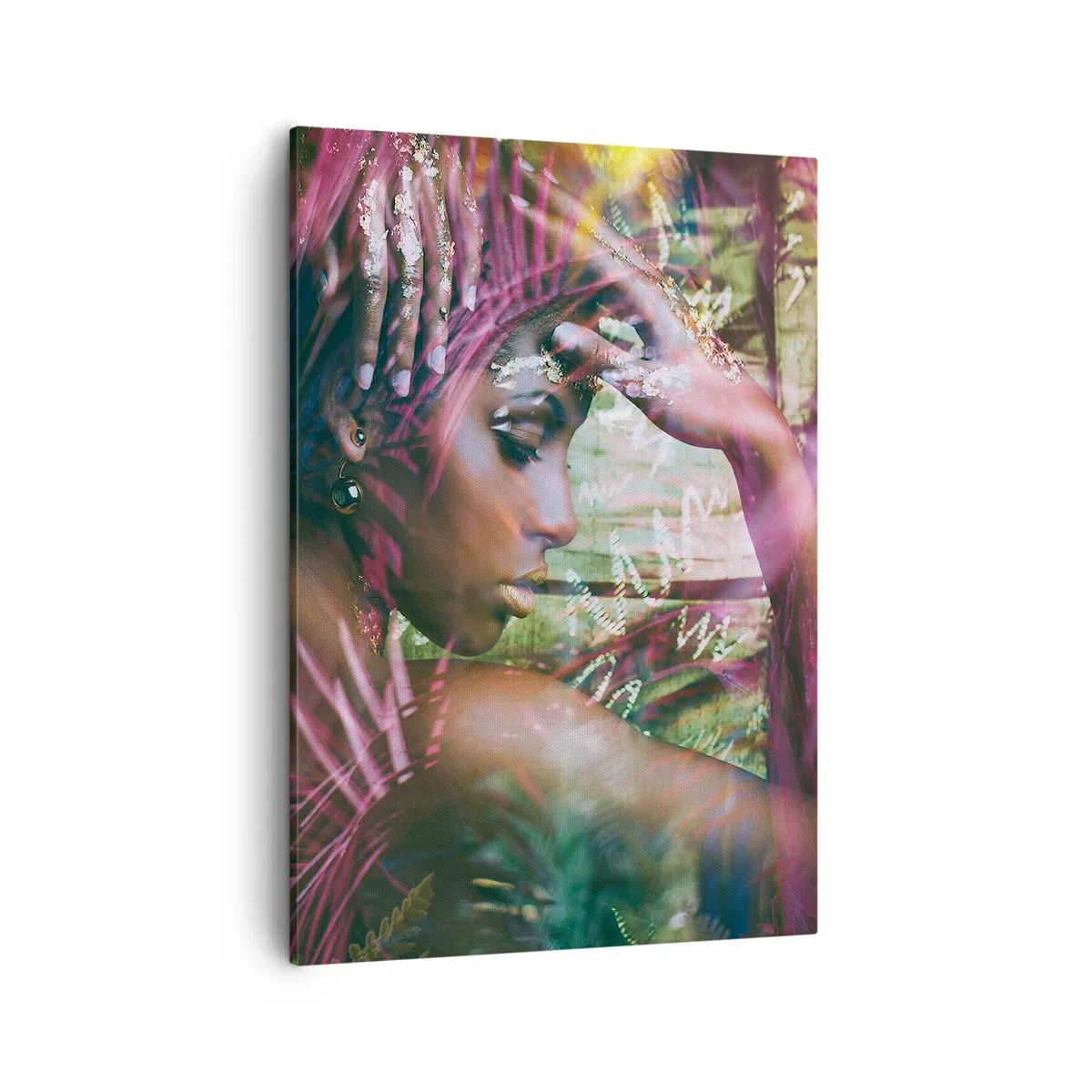 Cuadro sobre lienzo - Impresión de Imagen - Retrato de una mujer rodeada de vegetación exótica. - 50x70cm - La madre naturaleza en la selva - Decoración de pared moderna para salón y dormitorio ARTTOR