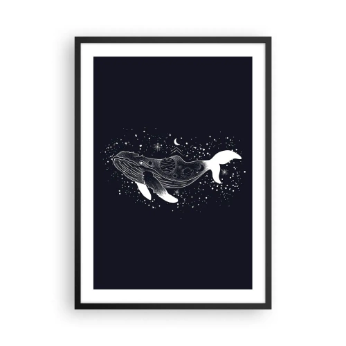 Póster en marco negro - Una ballena espacial en estilo gráfico sobre un fondo negro. - 50x70cm - En el océano del universo - Decoración de pared moderna para salón y dormitorio ARTTOR