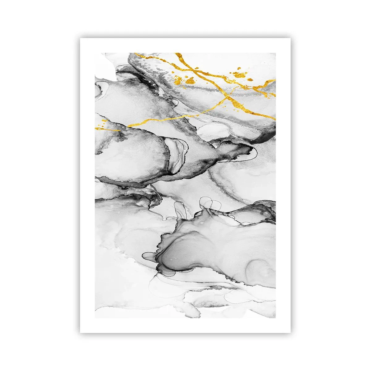 Póster - Una composición abstracta en tonos grises con acentos dorados. - 50x70cm - Composición con motivo de oro - Decoración de pared moderna para salón y dormitorio ARTTOR