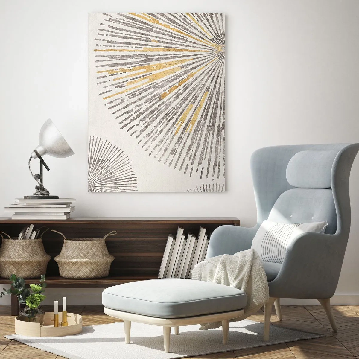 Cuadro sobre vidrio - Impresiones sobre Vidrio - Patrón abstracto en forma de rayo - 70x100cm - Belleza lineal - Decoración de pared moderna para salón y dormitorio ARTTOR