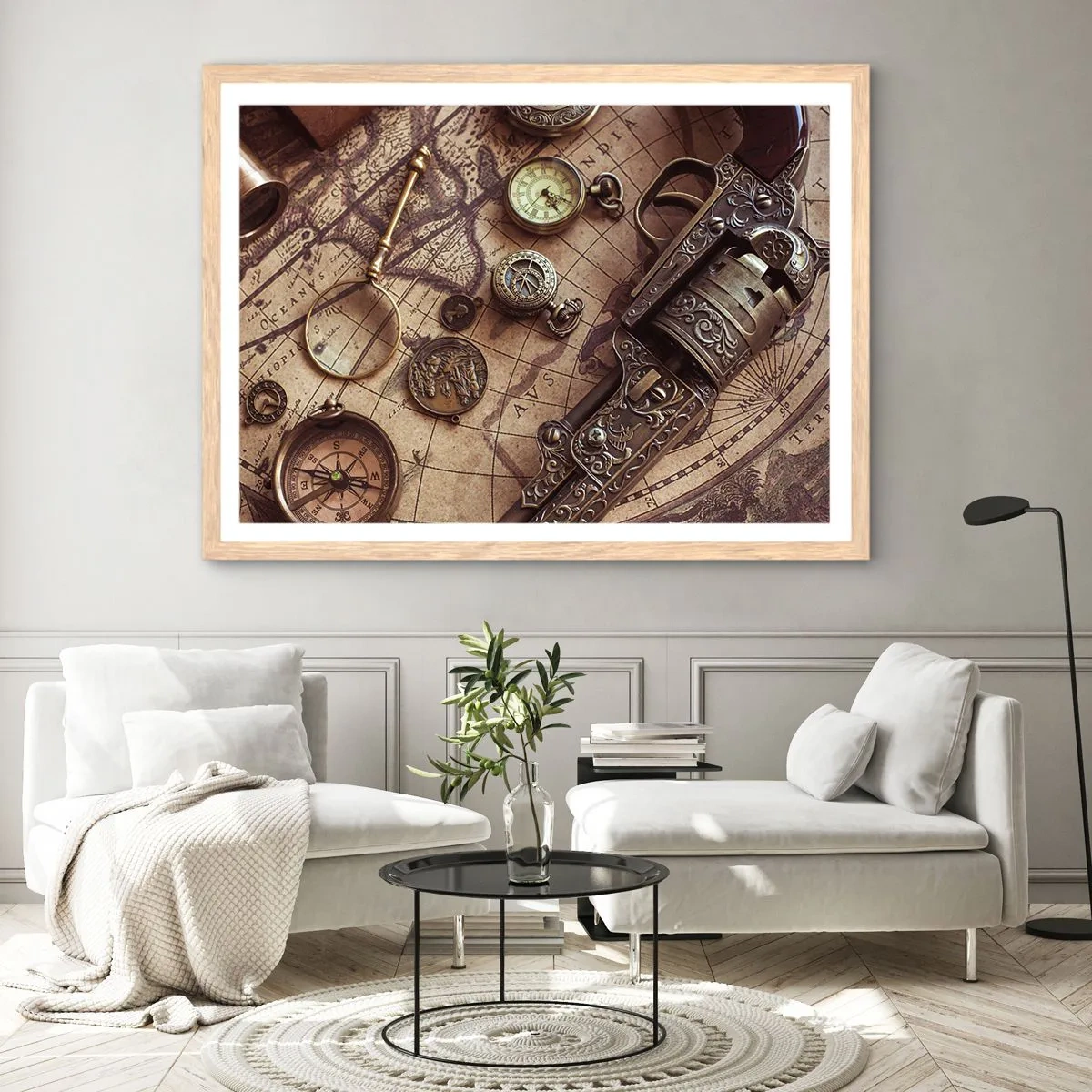 Póster en marco roble claro - La aventura llama - 100x70 cm